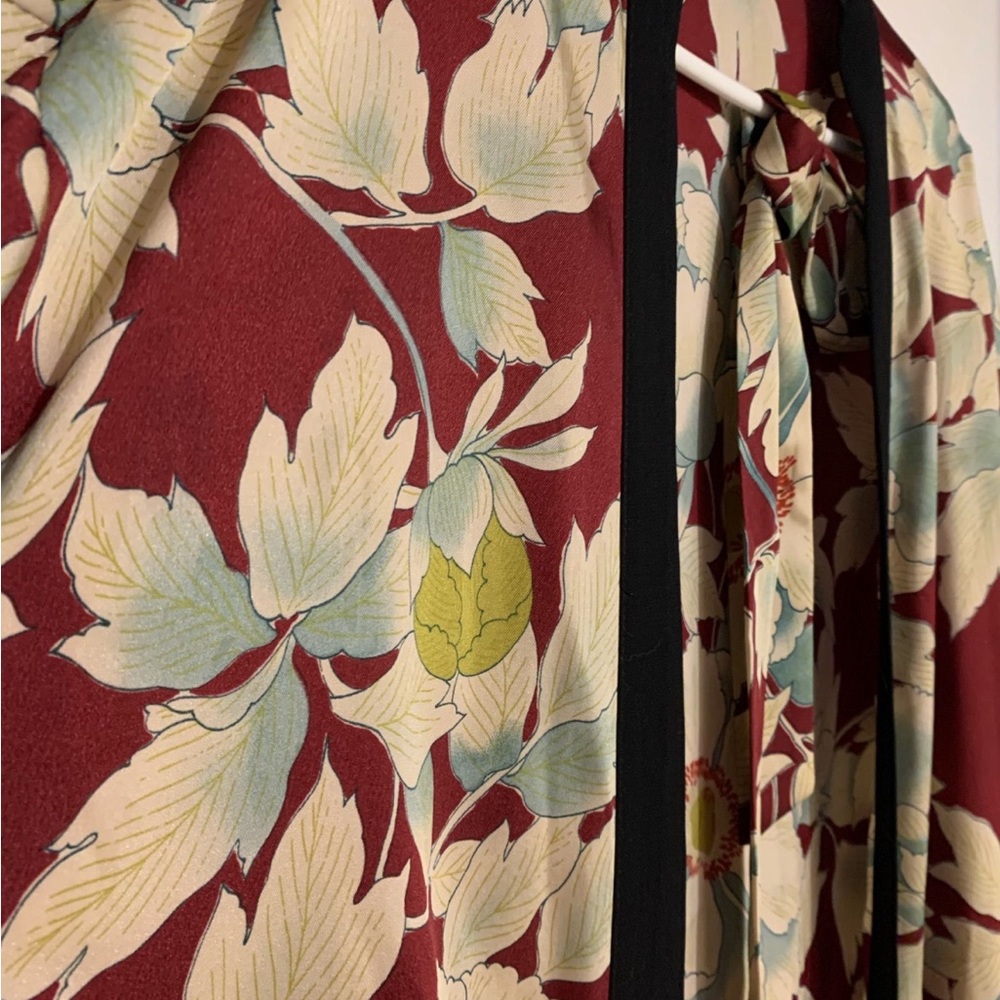 ZARA Burgundy Peony Floral Print Satin Kimono Full Length Blogger Favorite - Picture 4 of 6